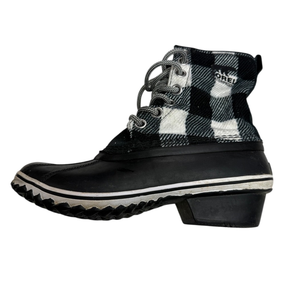 Sorel Womens Black White Buffalo Plaid‎ Waterproof Boots Duck Lace Up Size 9